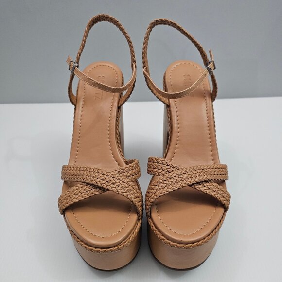 NEW Schutz Karima Platform Womens 9.5 Tan Leather Braided Chunky Block Heel 70s - Picture 4 of 14